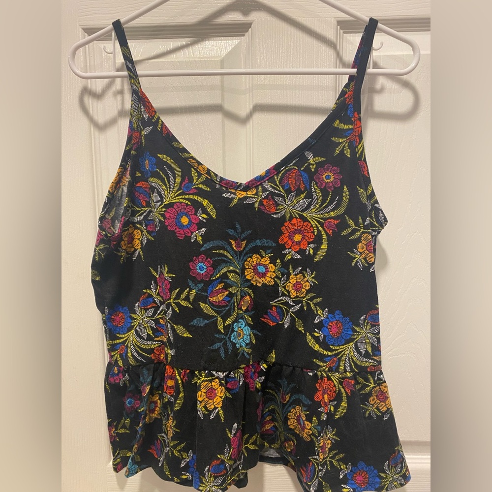 Multicolored floral pattern spaghetti strap shirt